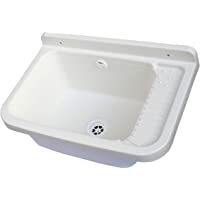 Adventa Lavandino-Pilozzo de pared de resina para exterior- 50 x 35 x 24 cm- blanco- 50 x 35 x 24 cm